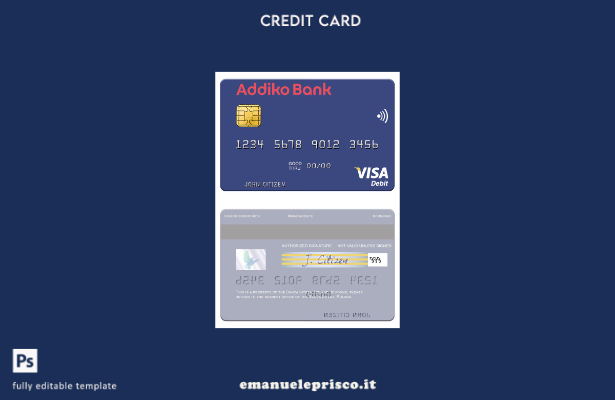 modello di carta di debito visto Slovenia Addiko Bank in stile verificato